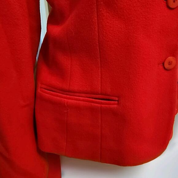80s Harve' Bernard Red Wool Power Blazer Jacket Shoulder Pads Pockets Women's 10 - Picture 4 of 12